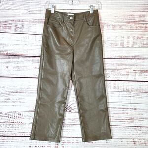 Aritzia Wilfred Melina Brown Vegan Leather Crop Pant Neutral Biker Baddie Edgy 2